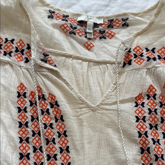 JOIE Women's Cream and Orange Embroidered Top XS - Picture 5 of 6